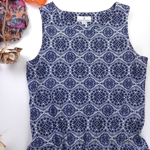 Jude Connally Blue Off-White Patterned Dress Sz S - Picture 2 of 10